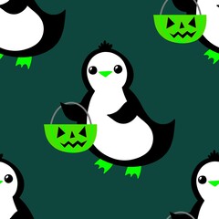 Halloween animals cartoon seamless penguin monsters pattern for wrapping and kids clothes print and party accessories