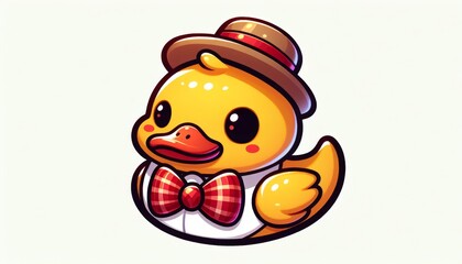 Fototapeta premium Cute Yellow Duck Wearing Hat and Bow Tie