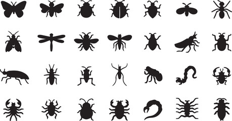 Diverse insect and arthropod silhouettes butterfly beetle