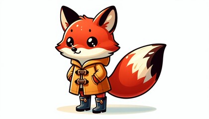 Obraz premium Cute Cartoon Fox in Yellow Coat and Boots