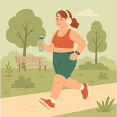 Woman jogging in a park with headphones