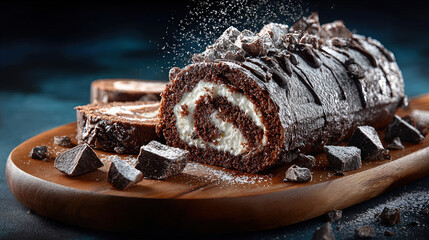 Indulgent Chocolate Dessert Roll with Whipped Cream and Sugar Frosting