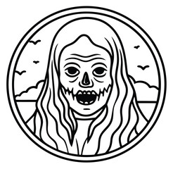 A cartoon vector illustration of an angry football fan monster with a skull head and a skeleton body, a symbol of death and a zombie character design for a Halloween art tattoo drawing