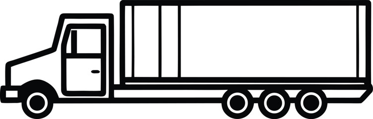 trailer truck icon line art vector illustration on transparent background	