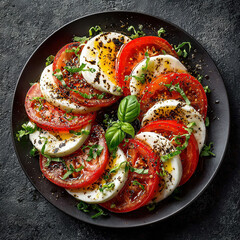 Caprese Sliced tomatoes and mozzarella with fresh basil and olive oil