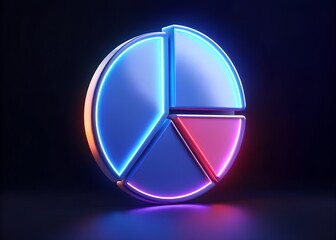 Vibrant Neon 3D Pie Chart with Blue and Pink Segments on Dark Background