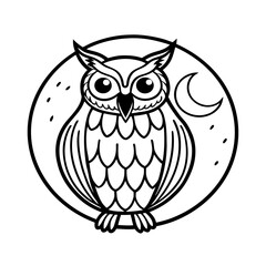 Cute cartoon owl perched on a branch in nature at night vector illustration