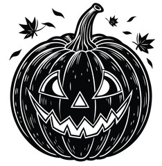 Halloween pumpkin vector illustration with spooky jack-o-lantern face on white background celebrating autumn holiday season