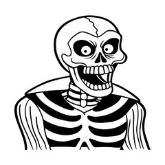 Scary human skull illustration with dark Halloween design and spooky horror elements