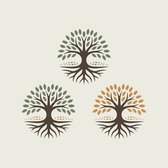 Obraz premium Three Symbolic Tree Logos in Green and Autumn Colors