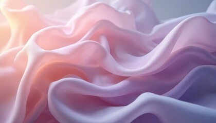 Obraz premium Abstract flowing fabric design in soft pastel hues of lavender peach, violet blends seamlessly. Dynamic wavy form suggests movement lightness, elegance for modern backgrounds wallpapers or fashion.