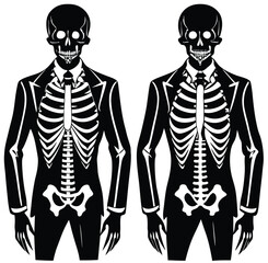 Vector illustration of a human skull alongside stylishly dressed business people in various poses