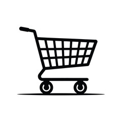 Simple black silhouette of a shopping cart on a white background