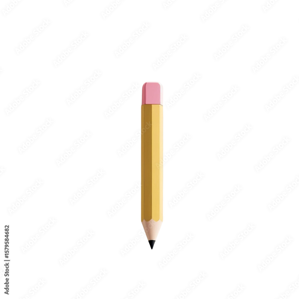 Poster close up of yellow pencil with pink eraser for writing and drawing on white surface design element o