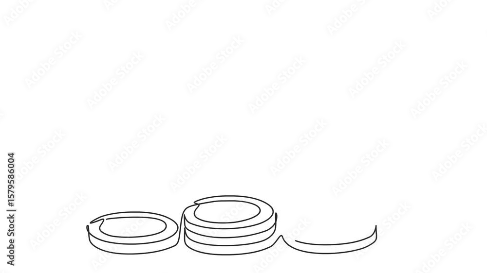 Poster animated self drawing of continuous line draw of coins stack with leaves branch. business investing 