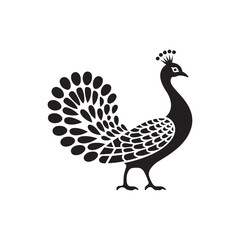 Fototapeta premium Stylish black silhouette of a peacock with detailed feathers - Elegant Black Bird Illustration for Logo, Decoration, and Art Design