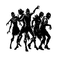 A collection of vector silhouettes capturing people dancing, running, and engaged in various sports, alongside illustrations of families and children