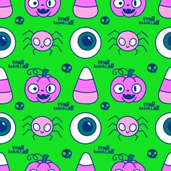 Cartoon monsters seamless Halloween spider pattern for wallpaper and fabrics and textiles and packaging and linens