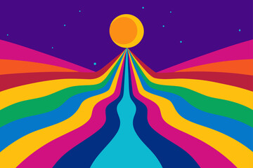Colorful vector art silhouette illustration of a man with a rainbow sky design