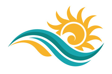 Obraz premium Vibrant vector illustration of a sun and sea tribal pattern with fiery orange swirl ornaments