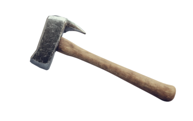 Traditional claw hammer with solid wooden handle shown from a side angle highlighting durable craftsmanship isolated on transparent background PNG
