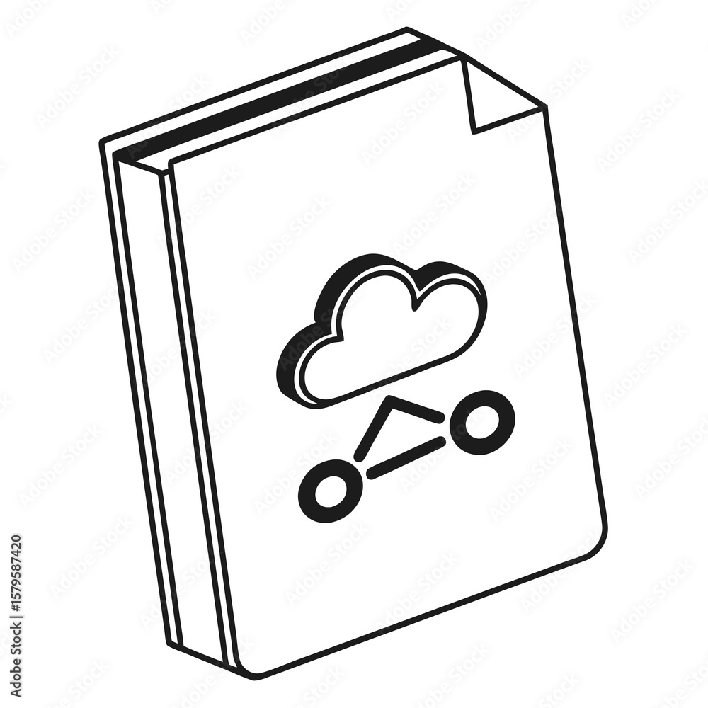 Aufkleber document with cloud and network connection icon silhouette isolated on white background