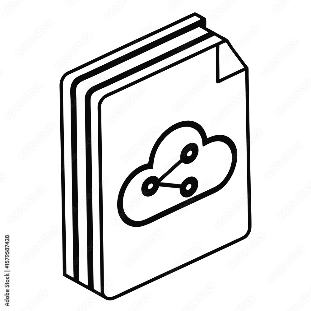 Aufkleber stylized cloud icon with network nodes on a document stack silhouette isolated on white background