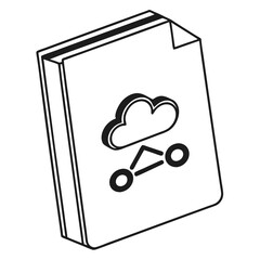 Document with cloud and network connection icon silhouette isolated on white background