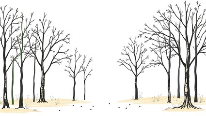 Obraz premium Winter Trees Landscape Nature Branches Bare Season Cold Forest Outdoor Sky