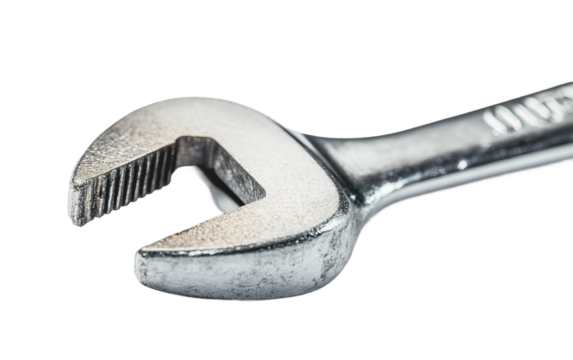 Close-up of a ratchet wrench with attached socket head showcasing detailed metal construction and tool precision isolated on transparent background PNG