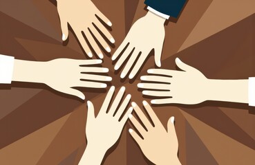 Collaborative teamwork with multiple hands reaching towards the center in a gesture of unity