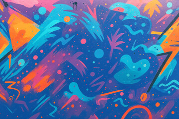 colorful children's fantasy background with abstract paint strokes on the wall. Illustration for children's design