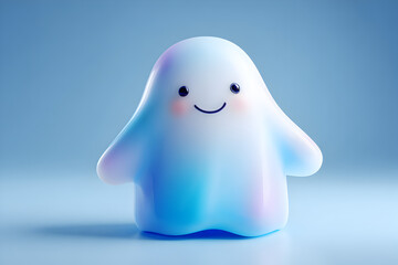 Adorable Glowing Cartoon Ghost on Blue Background