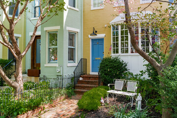 Urban serenity and spring freshness captured in a blooming Washington D.C. residential block.