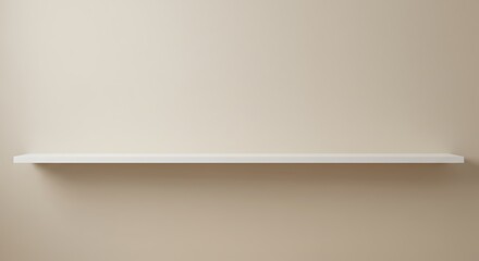 Minimalist Empty White Shelf on a Light Beige Wall for Product Mockups and Display