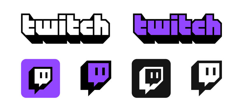 Twitch logo set. Twitch logo icons set Twitch logotype. Brand company black and purple signs. Editorial Twitch illustration