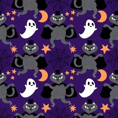 Halloween animals seamless cats pattern for wrapping paper