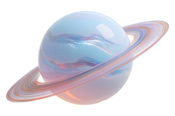 3D Pastel Planet with Shiny Rings in Stylized Space Scene