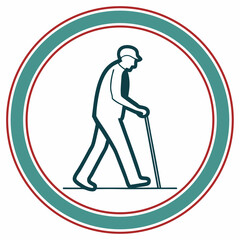 Obraz premium Senior man walking with a cane in a circular outline design 