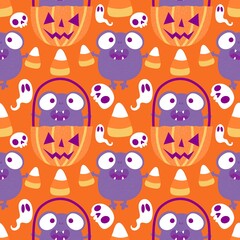 Halloween animals cartoon seamless frogs monsters pattern for wrapping and kids clothes print and party accessories