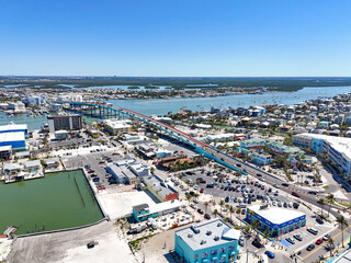 Matanzas Pass Bridge leading into downtown Fort Myers Beach on Estero Island, southwest Florida in...