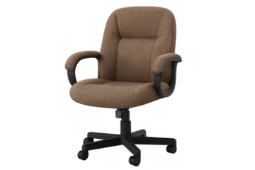Modern brown office chair positioned on a transparent background, ideal for enhancing any workspace or study environment with comfort and style