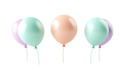 Set of Pastel Helium Balloons Floating on White Background