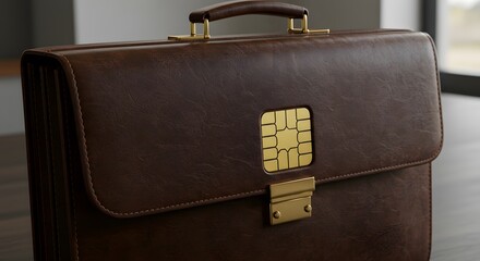 Credit card chip icon embedded in briefcase