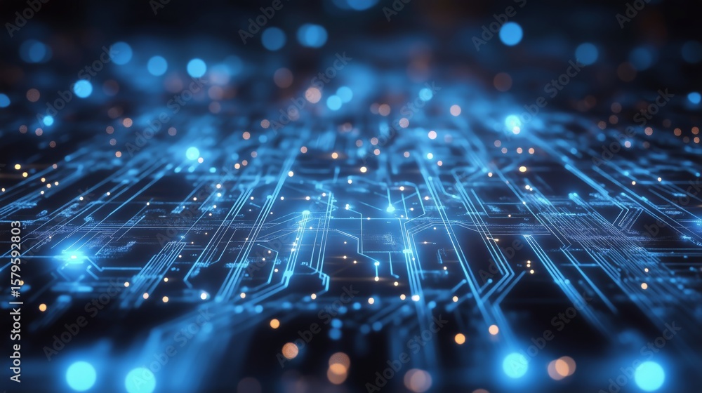 Aufkleber abstract technological background featuring glowing circuits and lights in a dark space
