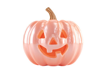 Cute Glossy Pink Jack-o'-Lantern with Friendly Face in 3D