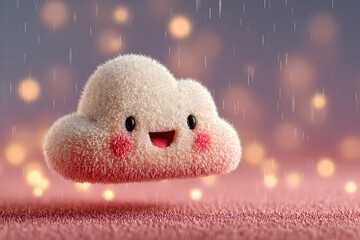 Happy Fluffy Cloud with Sparkling Rain in Cute Pastel Style