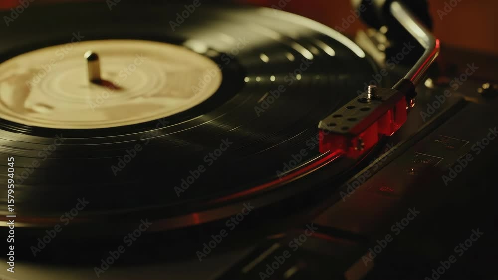 Poster a record player with a record on it. the record is black and white