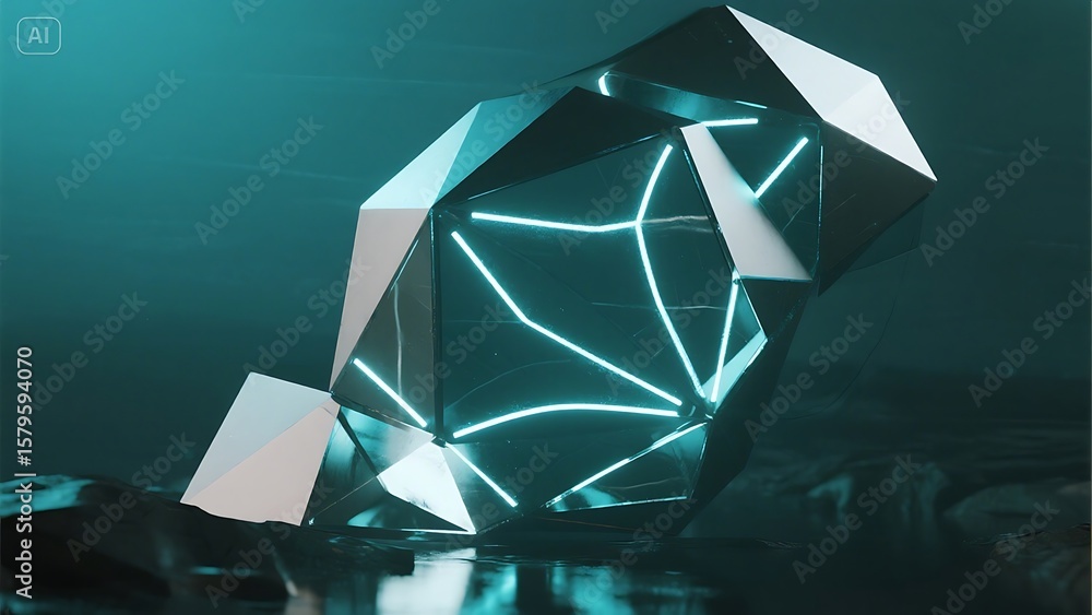 Fototapete An abstract geometric shape rendered in 3d resembles a futuristic crystal or gem, creating a modern and visually striking background for various design projects