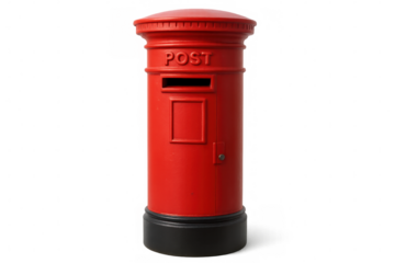 Classic red british post box standing proudly on a transparent background, awaiting letters for prompt mail delivery and communication